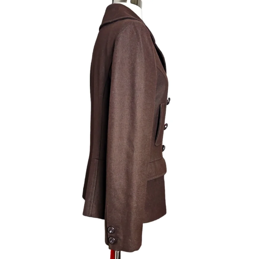 Tulle Wool Double Breasted Pea Coat Brown